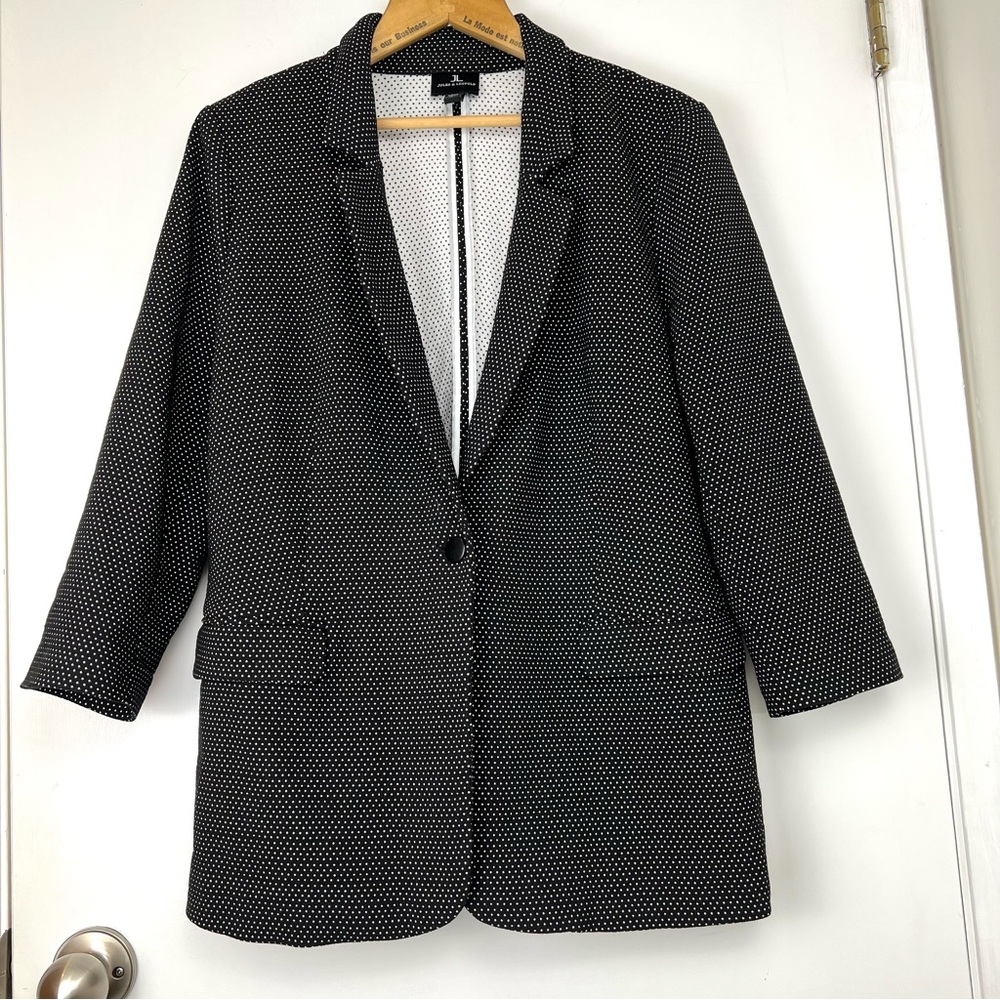 Jules & Leopold 3/4 Polka Dot Ponte Knit Blazer size L Black & White Career